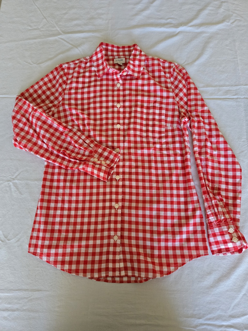 J. Crew Red and White Gingham Button-Down Shirt - Women